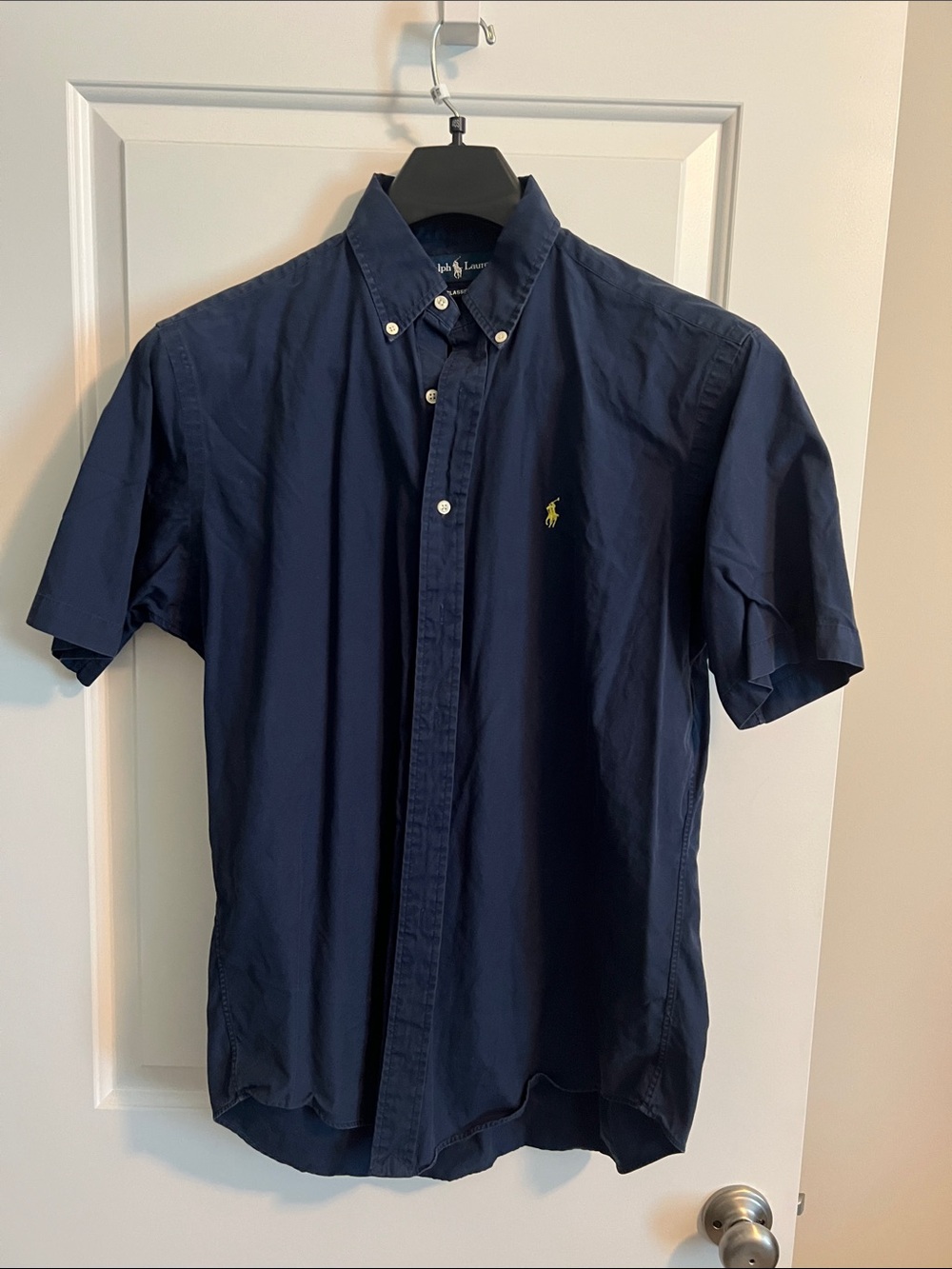 Polo by Ralph Lauren Navy Short-Sleeve Button-Down with Yellow Polo Logo